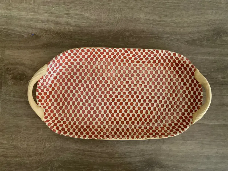 18X9-Inch Oval Tray With Handles – Dot Poppy Print 1