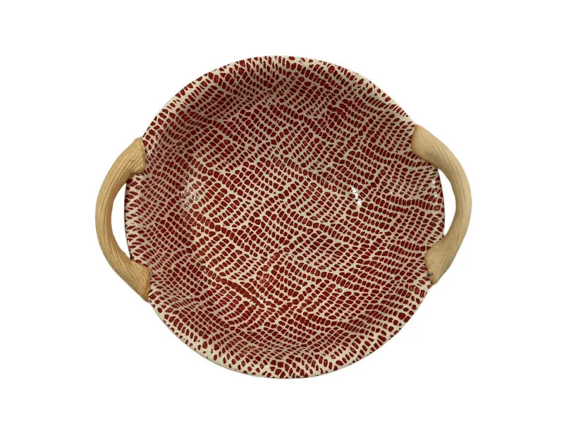 9-Inch Vegetable Bowl With Handles – Braid Poppy Design 1
