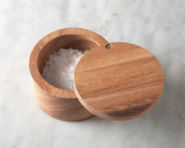 Acacia Wood Salt Cellar – Minimalist Condiment Holder With Lid 1