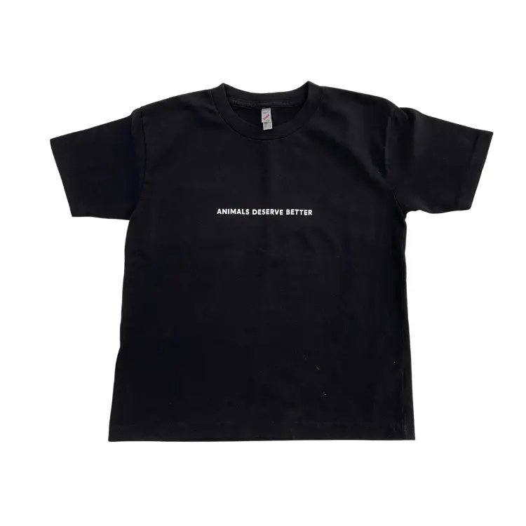 'Animals Deserve Better' Kids Black T-Shirt – Plant Active Youth Activism Wear 1