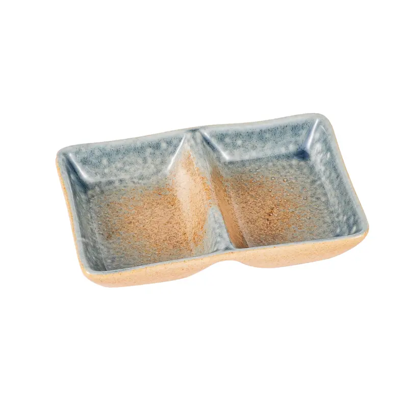 Ao Nagashi Divided Sauce Dish – 4Oz Rectangular Porcelain, 5.25" Length 1
