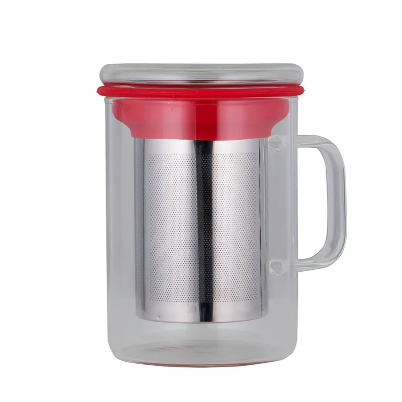 Avanti Glass Teacup With Stainless Steel Infuser And Red Lid 1