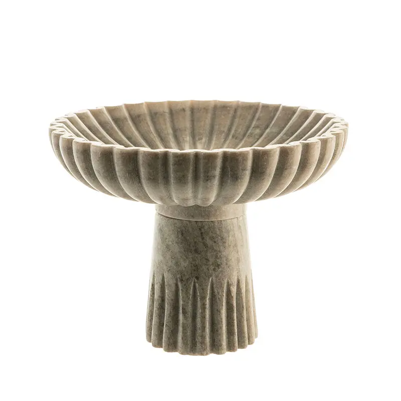 Beige Ribbed Marble Pedestal Bowl – 23X15Cm Elevated Serving Piece 1