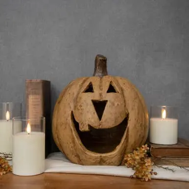 Beige Vintage-Style 11-Inch Halloween Pumpkin Decor 1