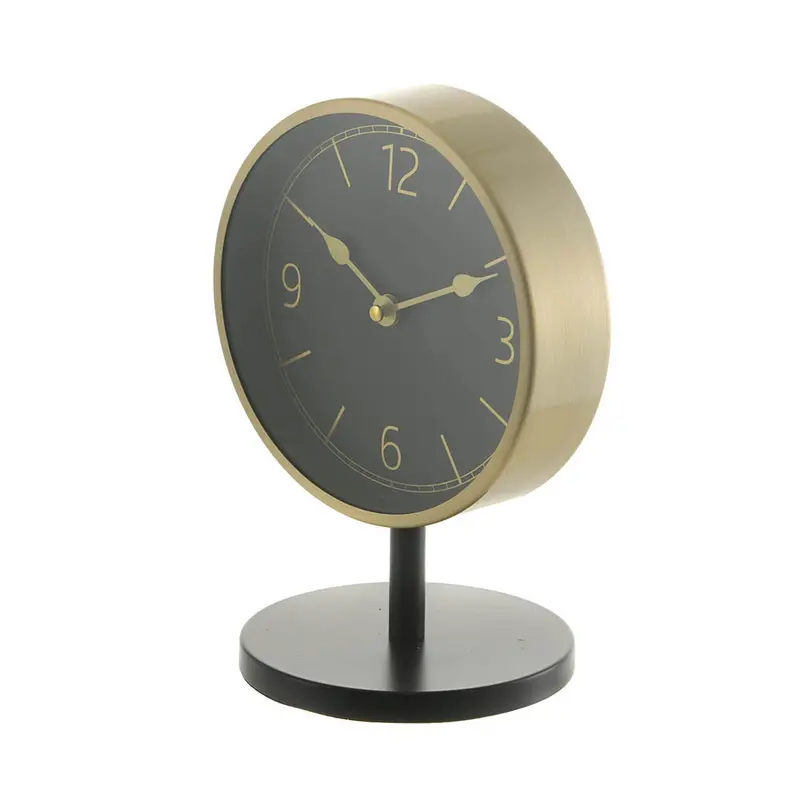 Black Ceramic Table Clock With Brushed Gold Bezel 1