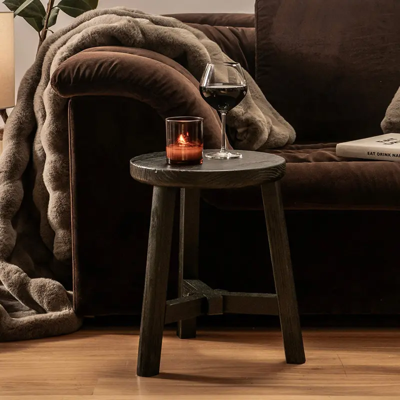 Black Elm Wood Stool – 40 X 45 Cm Compact Seat 1