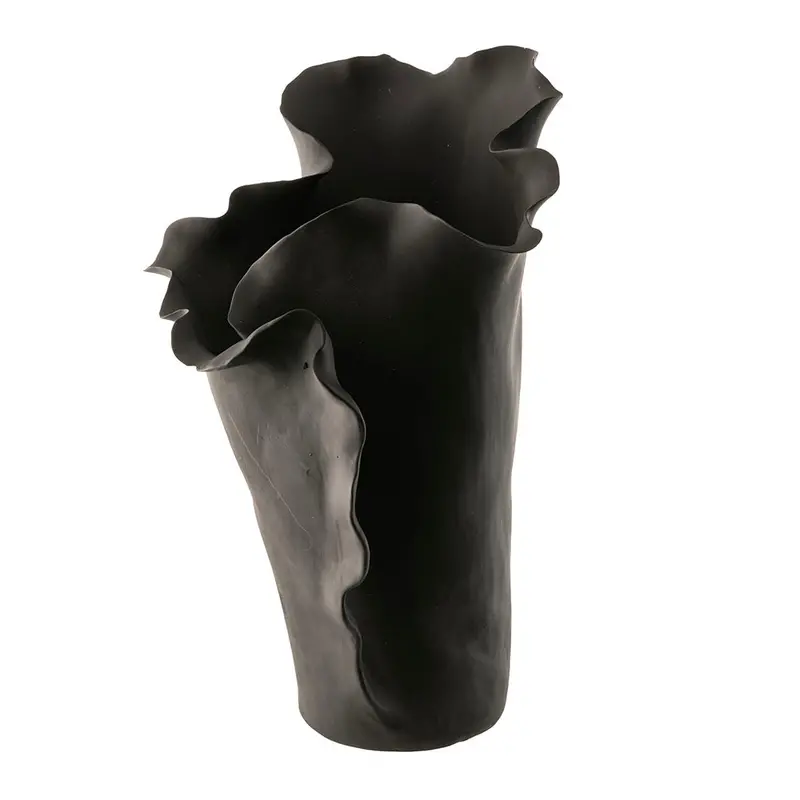 Black Flounced Ceramic Vase – 29 Cm X 24 Cm X 38 Cm Statement Piece 1