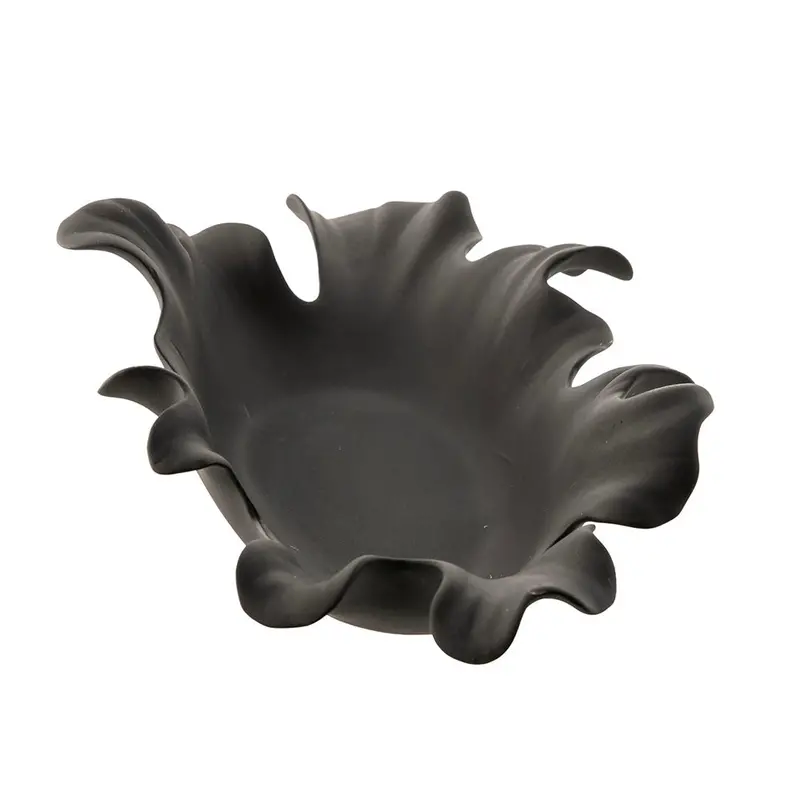 Black Lettuce-Edge Ceramic Decorative Bowl – 36 Cm X 21 Cm X 9 Cm 1