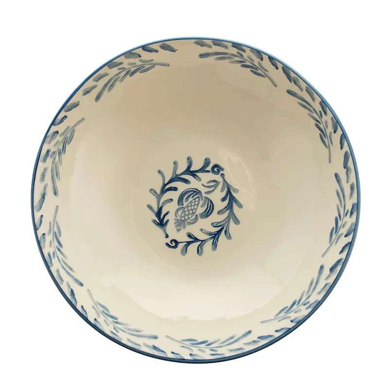 Blue Leaf Ceramic Salad Bowl – 31 Cm Round Natural-Inspired Serving Dish 1
