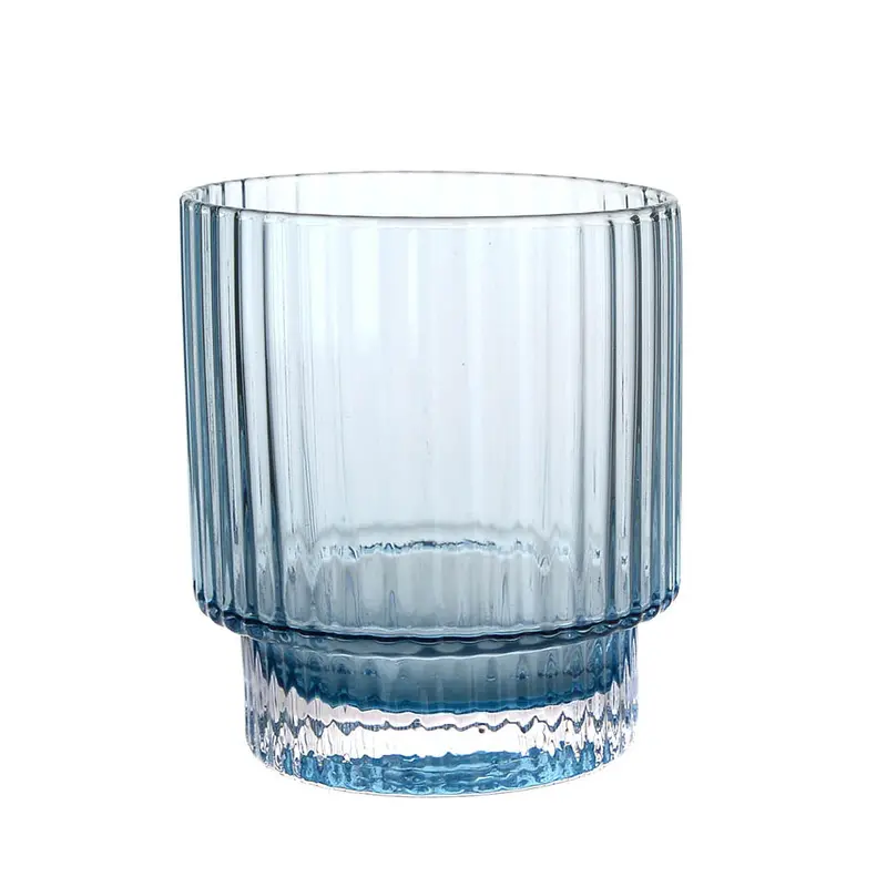 Blue Optic-Design Glass Tumbler – Refractive Patterned Surface 1