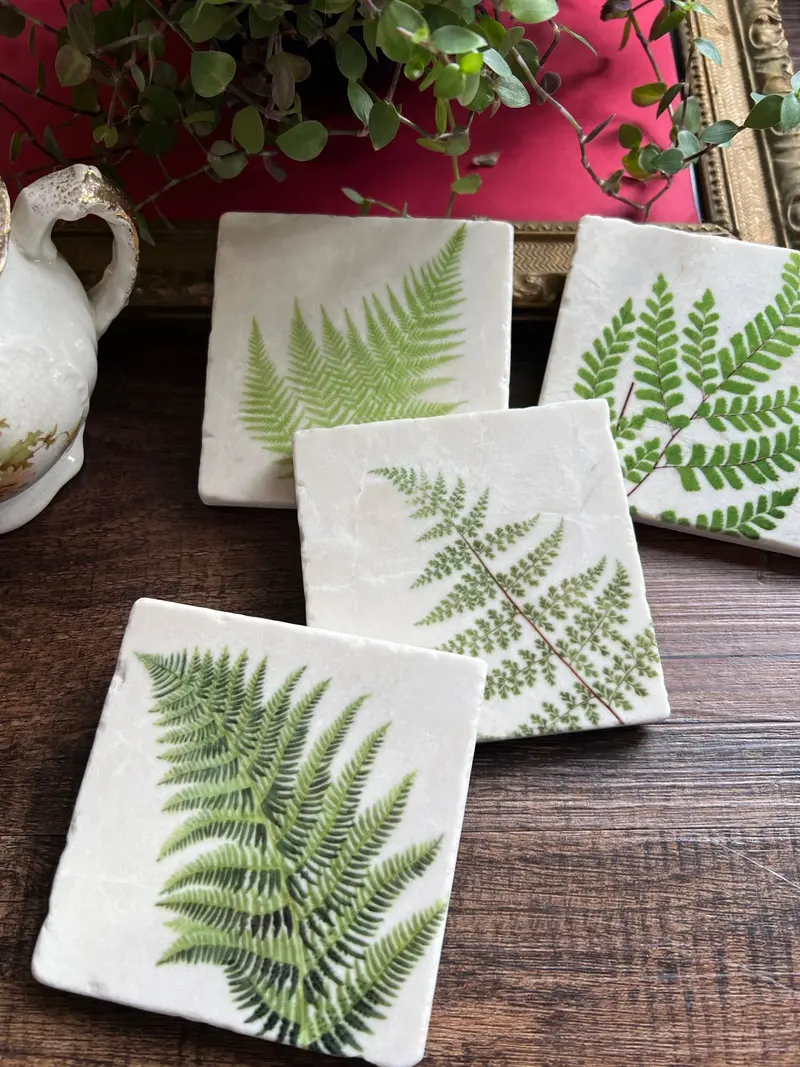 Botanical Fern Stone Coaster Set 1