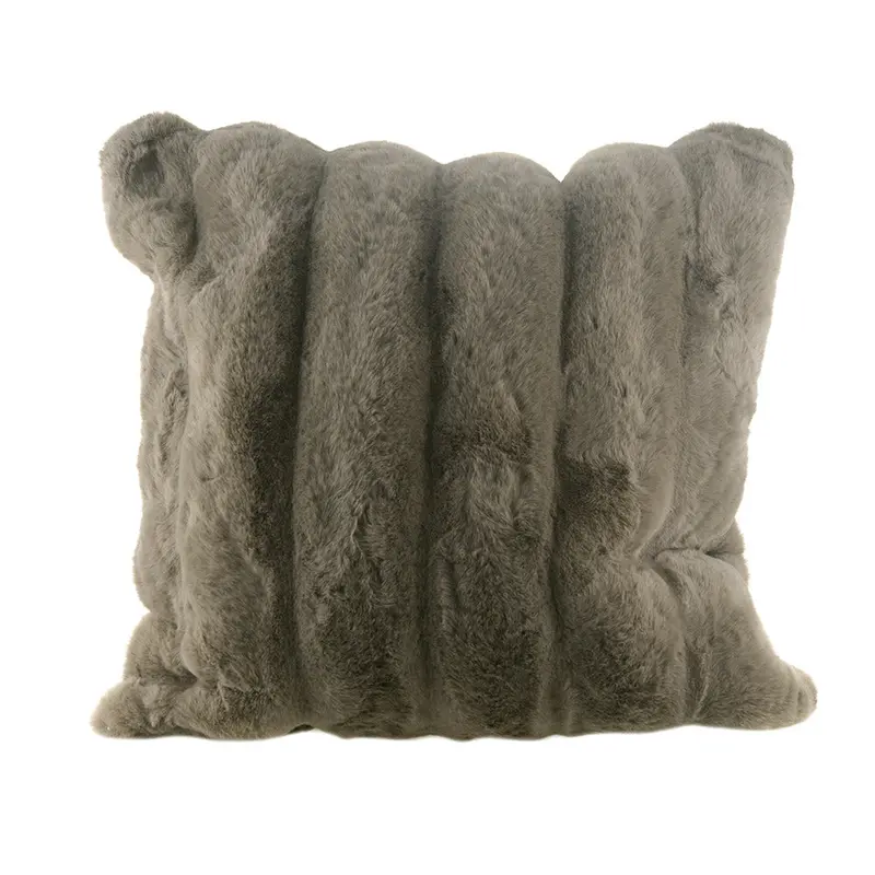 Brown Faux Fur Stripe Cushion – 50Cm Square Accent Pillow 1