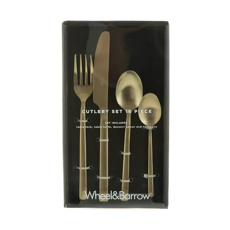Brushed Champagne Gold 16-Piece Stainless Steel Flatware Set 1