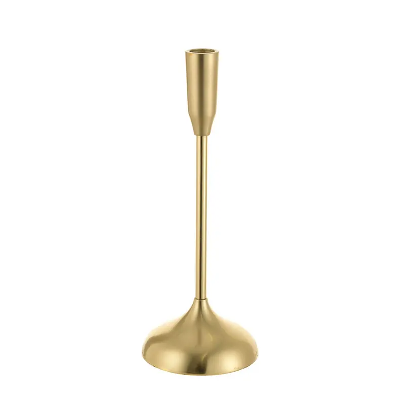 Brushed Gold Taper Candle Holder – 30Cm Compact Metallic Table Decor 1