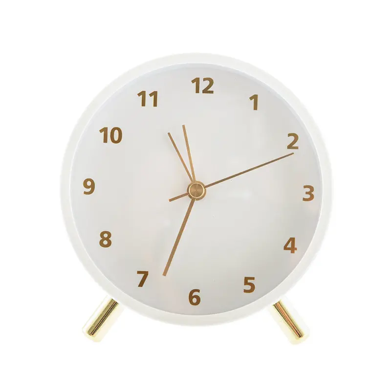 Brushed Gold & White Analog Alarm Clock For Desk Or Nightstand 1