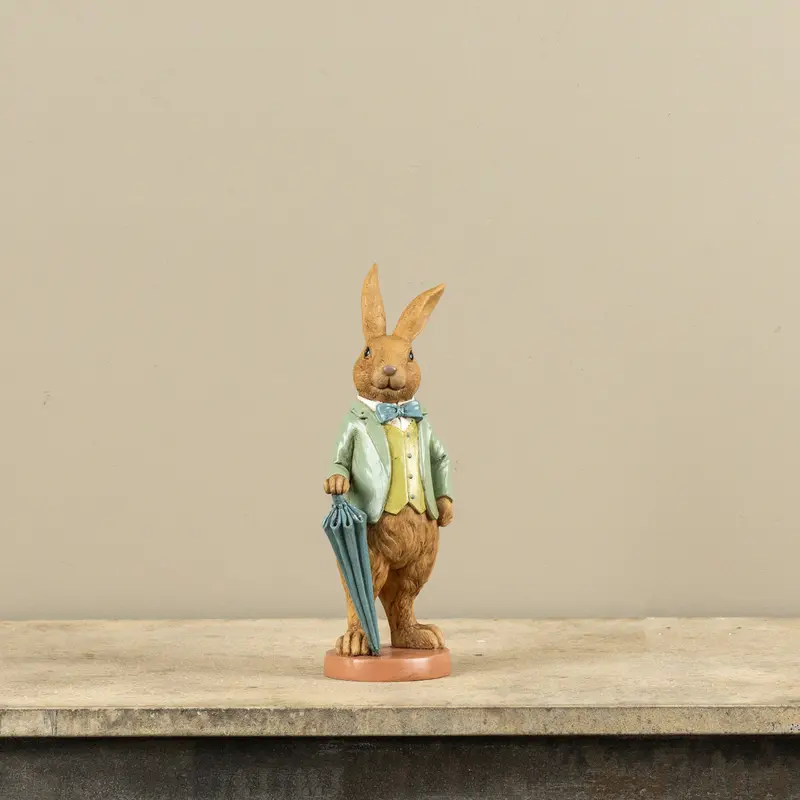 Bunny With Umbrella Ceramic Figurine – 11.75-Inch Rainy-Day Garden Sculpture 1