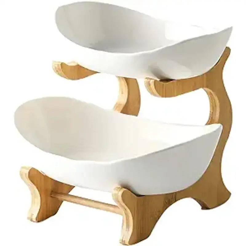 Ceramic Double-Layer Serving Bowl With Matching Stand 1