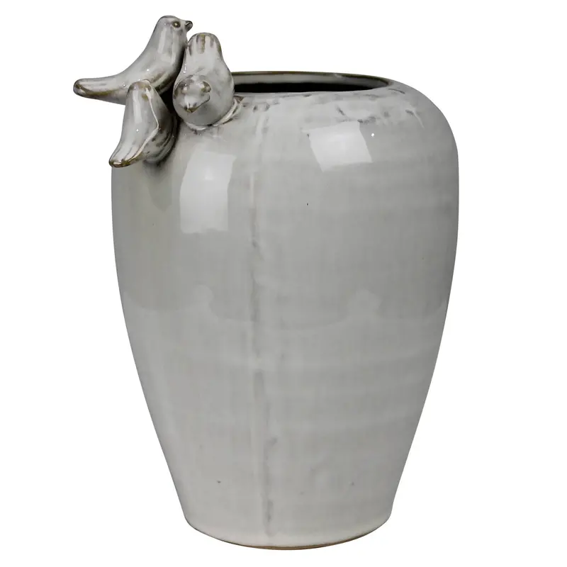 Ceramic Vase Featuring Three Birds Along The Rim 1