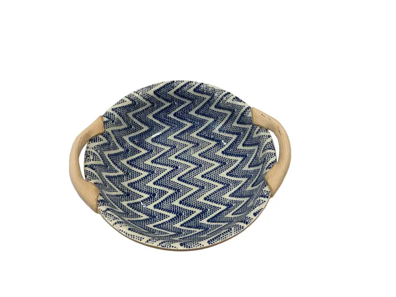 Chevron Cobalt 9-Inch Vegetable Bowl With Dual Handles 1