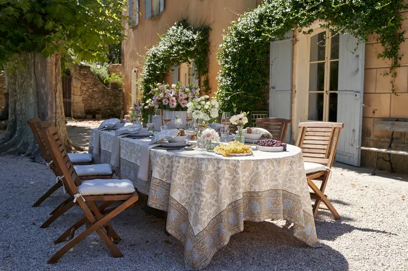 Chloe Tablecloth – Blue & Brown Couleur Nature Linen, Full Coverage 2