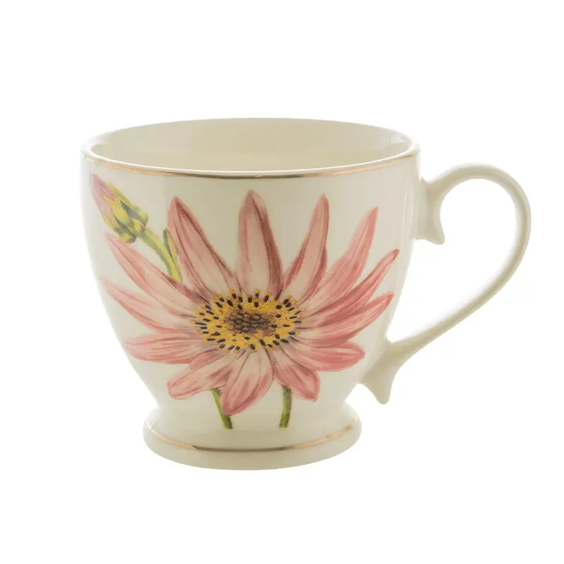 Chrysanthemum Motif 400Ml Bone China Pedestal Teacup 1