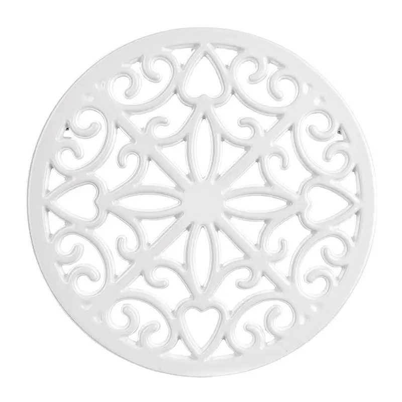 Classic White 20Cm Round Cast Iron Trivet – Durable Kitchen Heat Protector 1