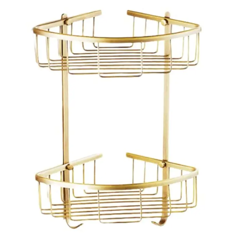 Compact Gold Two-Tier Corner Shower Shelf – 20 × 20 × 32 Cm 1