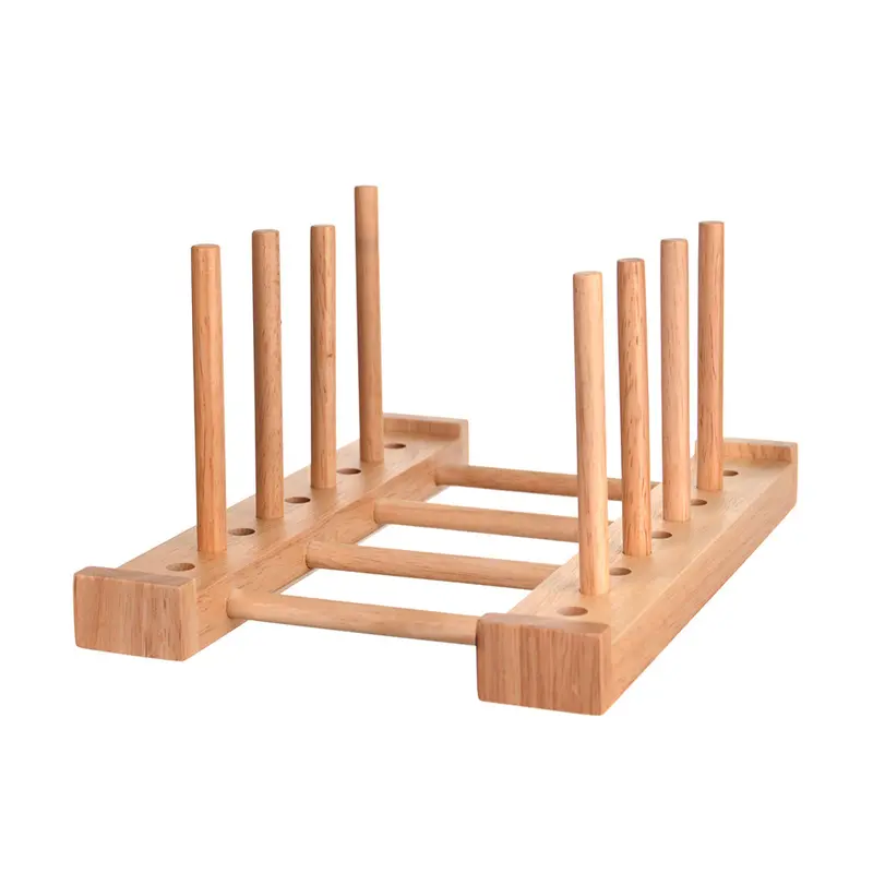 Compact Rubberwood Plate Rack For Countertop Display 1
