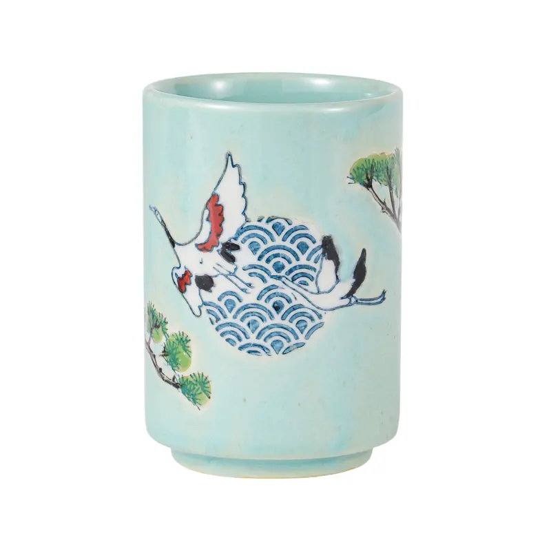Crane Motif Yunomi Tea Cup – Artisan Japanese Ceramic, 10Oz 1