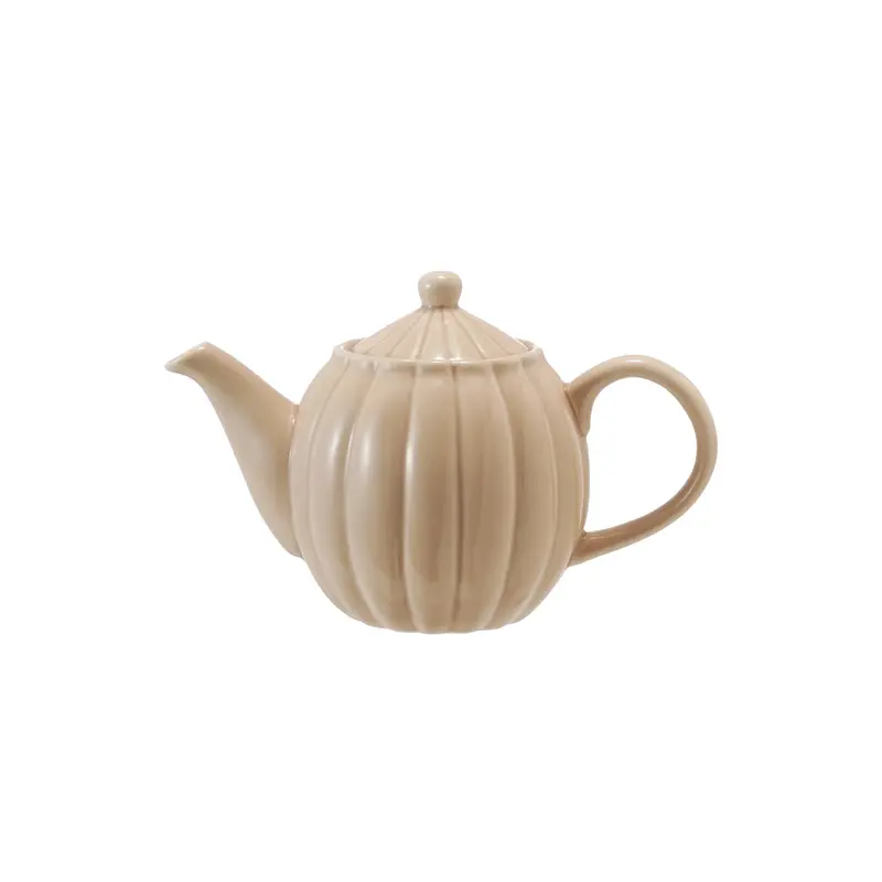 Cream Reactive-Glaze Ribbed Teapot – 34 Oz Artisan Stoneware (One-Of-A-Kind Finish) 1