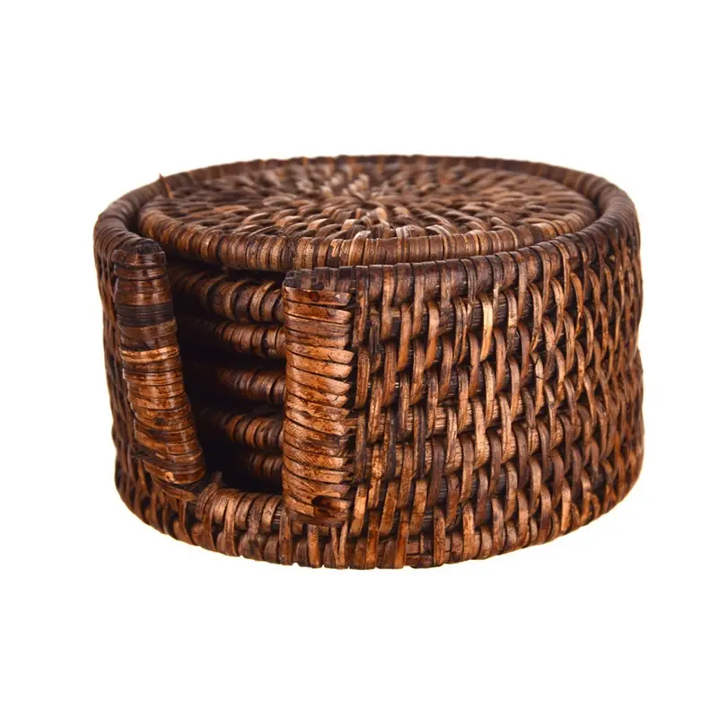 Dark Brown Round Rattan Coasters (Set Of 6) 1