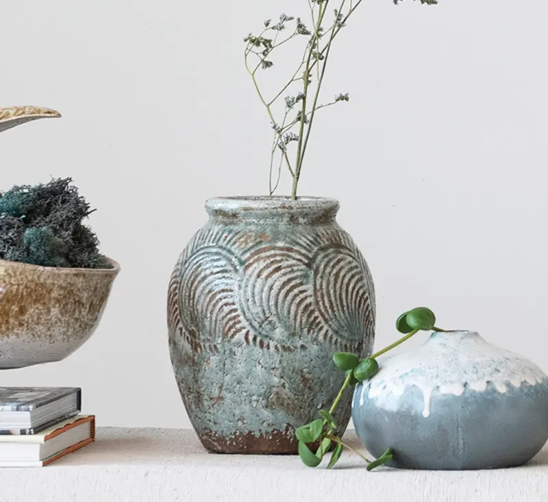 Distressed Blue-Grey Ceramic Table Vase 1