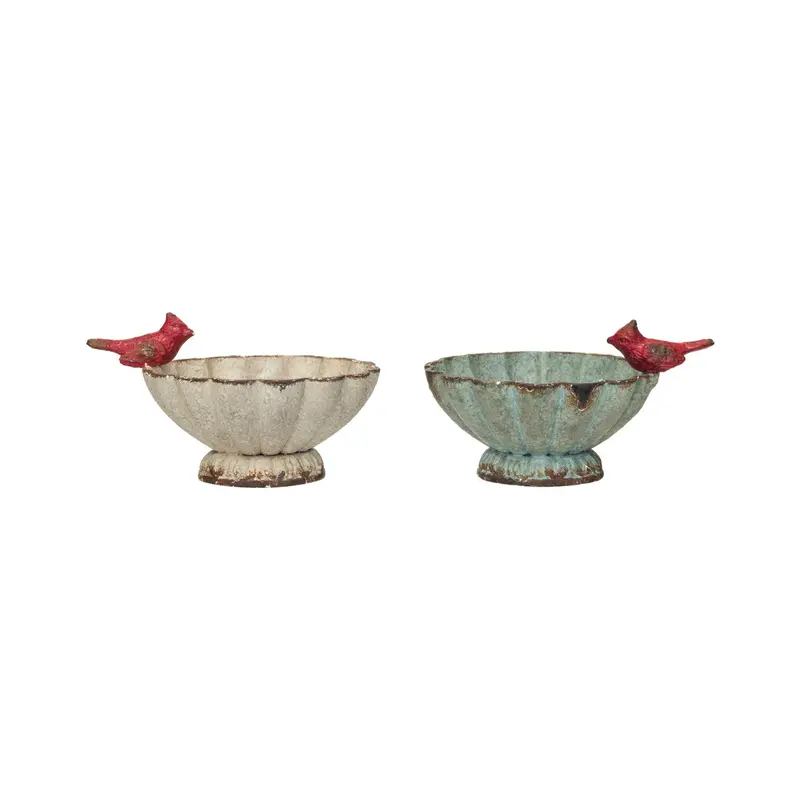 Distressed Pewter Fluted Bowl With Bird Motif – Two Finish Options 1