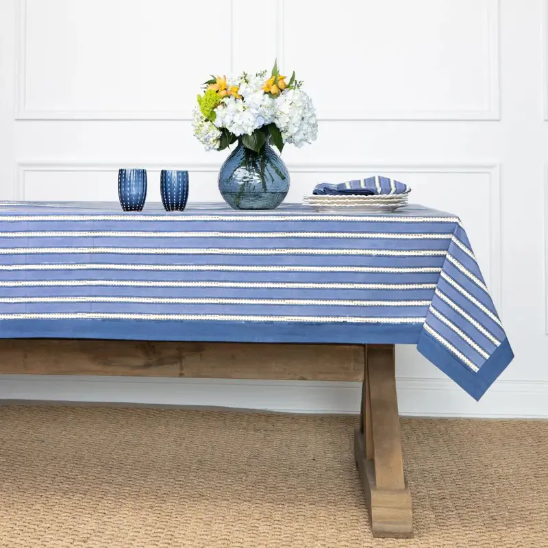 Dotted Stripe Blue Table Linens – Coordinated Dining Collection 1