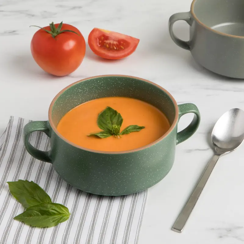 Double-Handle Ceramic Soup Bowl Set 2
