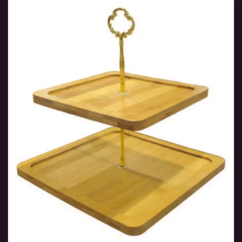 Double-Tier Square Serving Tray With Built-In Holder 1