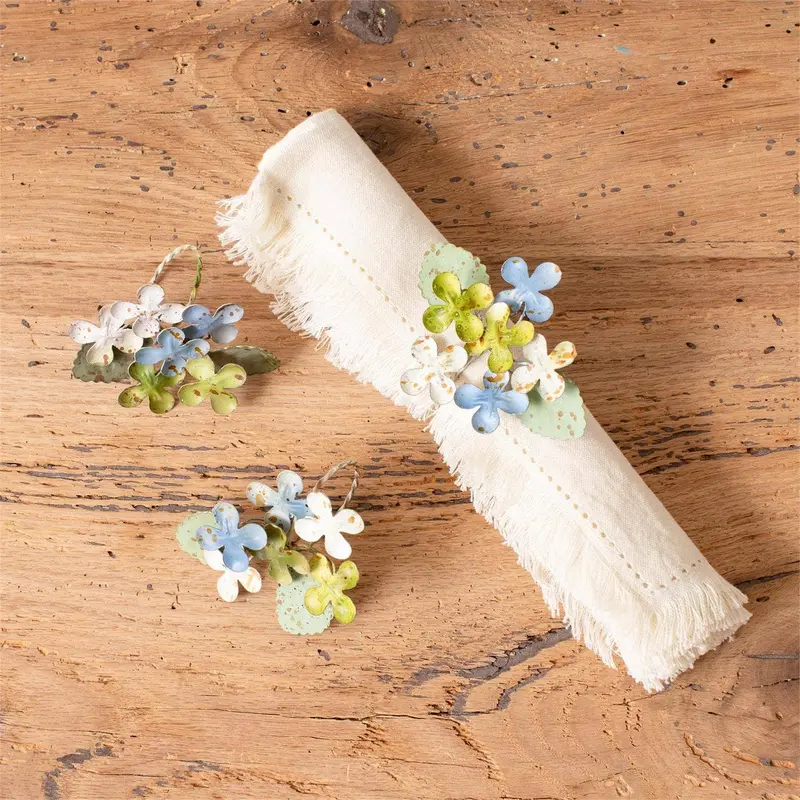 Elegant Metal Hydrangea Napkin Ring Set 1