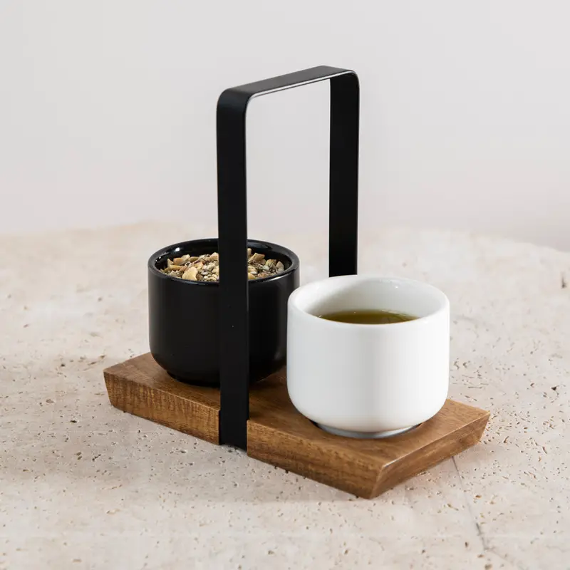 Ellis Ceramic And Acacia Wood Condiment Serving Set 1