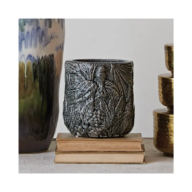 Embossed Grey Terracotta Planter Pot 1