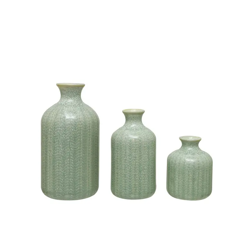 Embossed Stoneware Vase Collection – Textured Ceramic Tabletop Decor 1