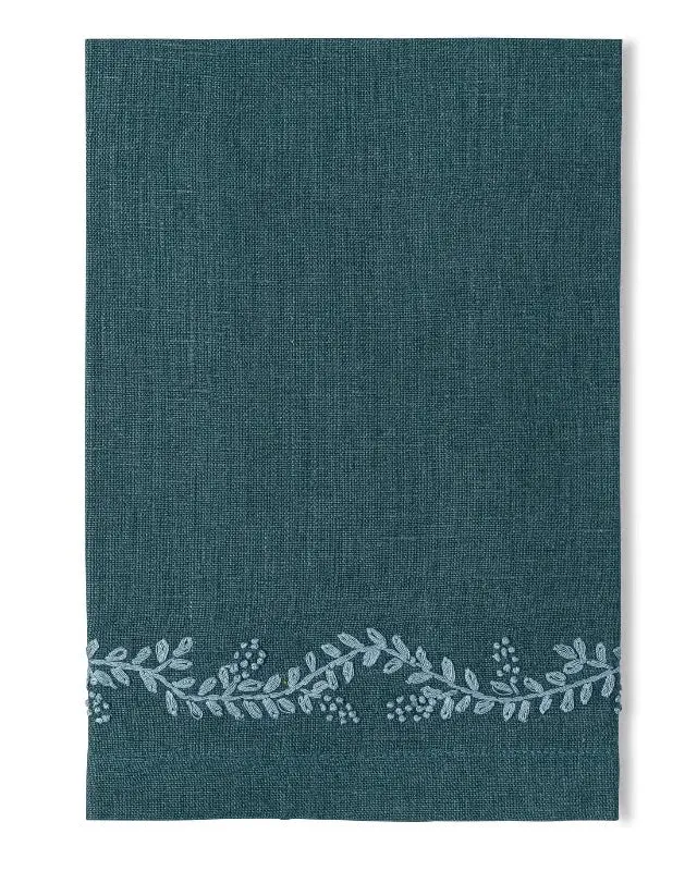Embroidered Vine Linen Cocktail Napkins – Set Of Four, Artisan Crafted 1