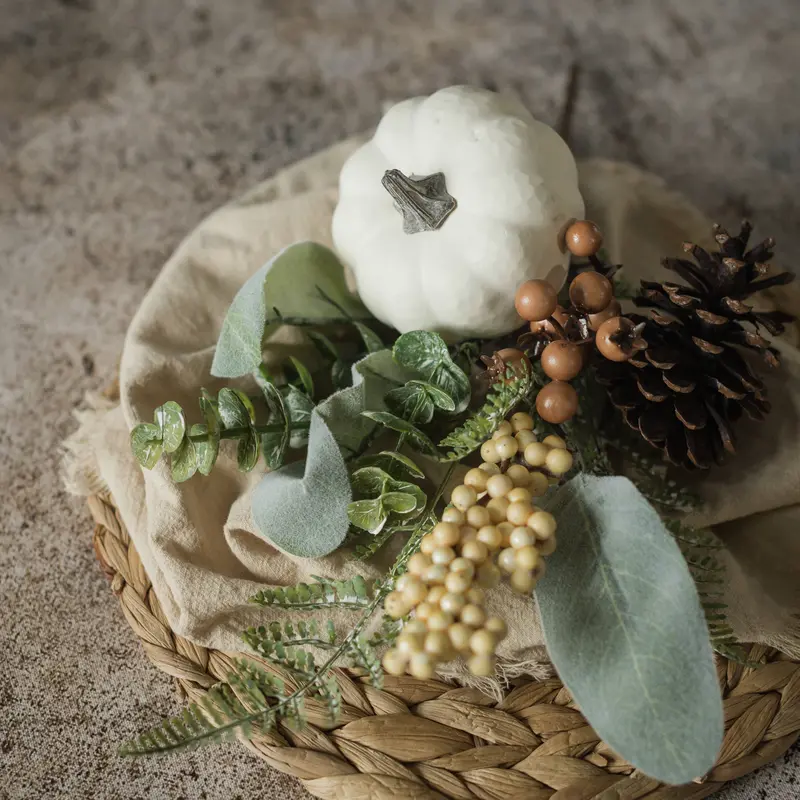 Eucalyptus, Pumpkin, Berries, And Pine Cone Mixed Floral Pick 1