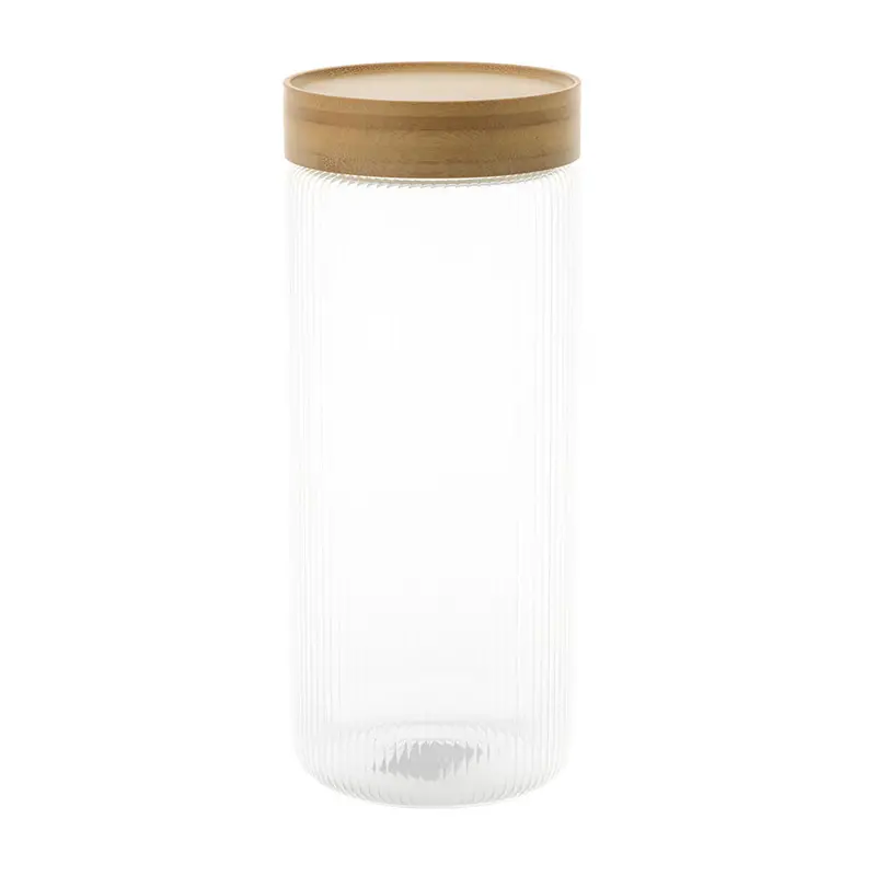 Extra-Large Ribbed Glass Storage Canister – Airtight Seal 1
