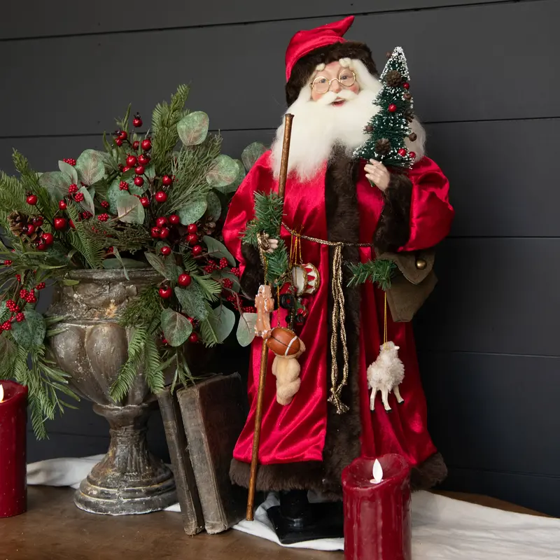 Father Christmas Figurine – Ragon House Holiday Decor With Red Fur Trim 1