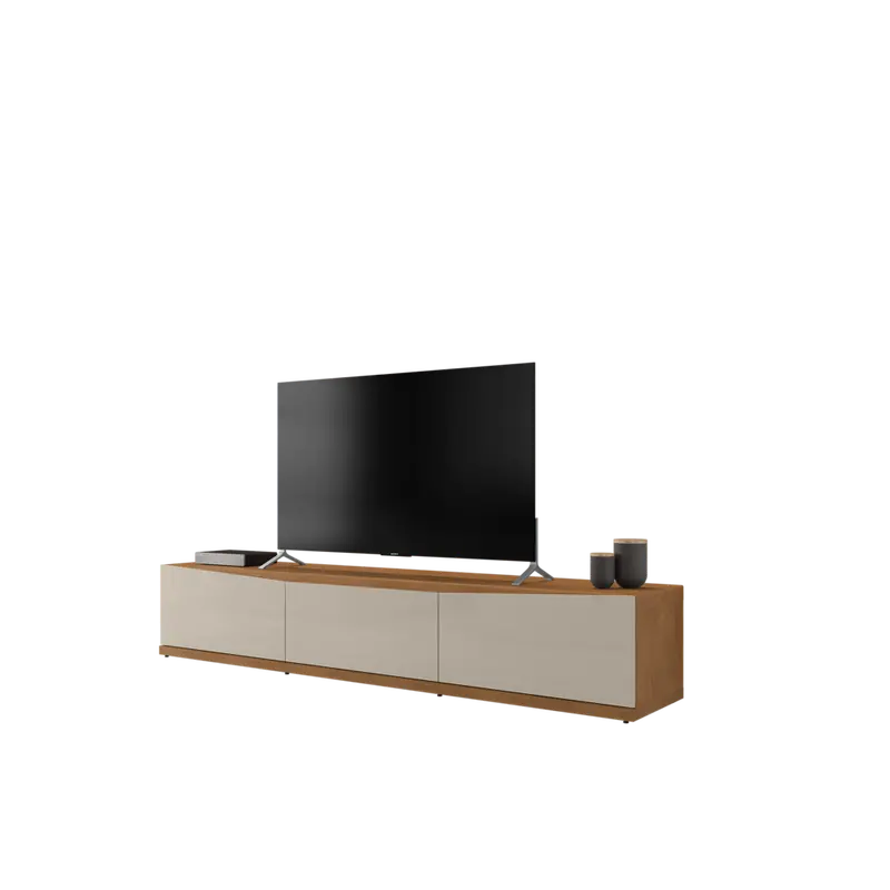 Fb Eros Low-Profile Tv Stand | Cedar & Off-White High-Gloss Design | 1800 X 386 X 450Mm | Minimalist Media Unit | Model 11082345 (No Warranty) 1