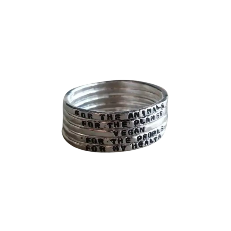 Feather Roof 'Why I'M Vegan' Sterling Silver Ring Set (Clearance) 1