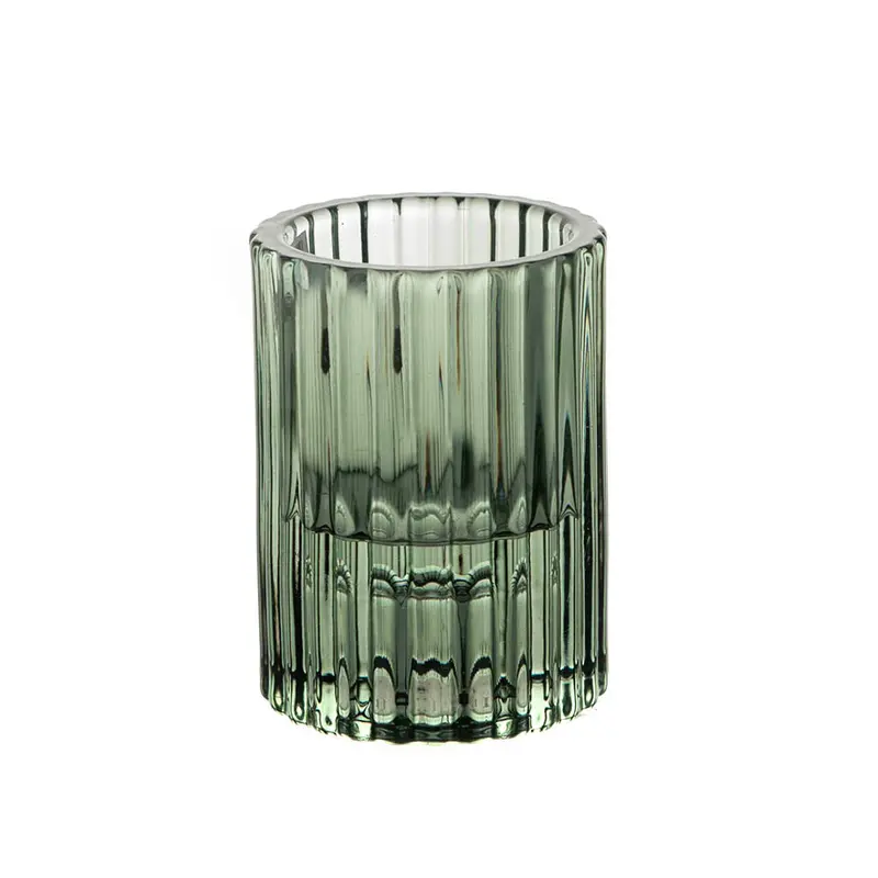 Forest Green Glass Candle Holder – Minimalist Design 1