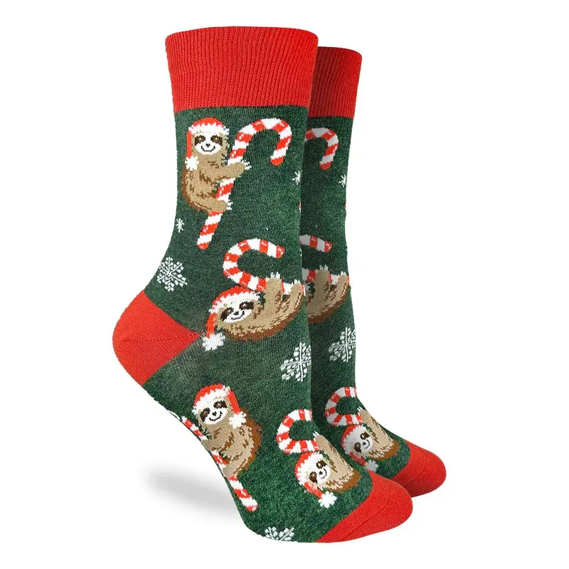Good Luck Sock Candy Cane Sloth Design Crew Socks 1