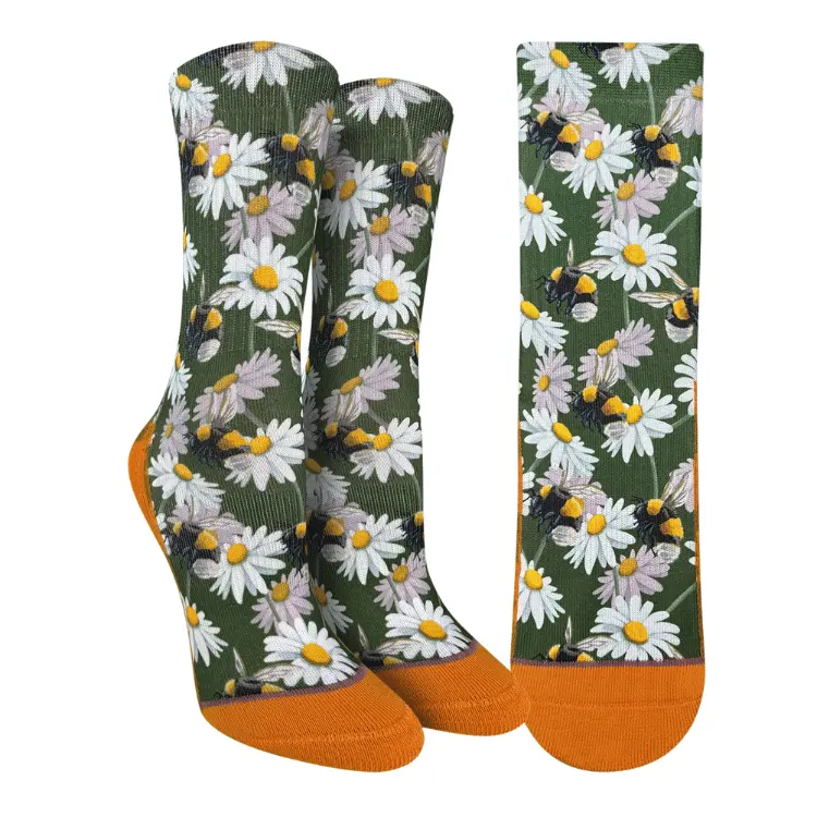 Good Luck Socks – Bees And Daisies Botanical Pattern, Eco-Conscious Style 1