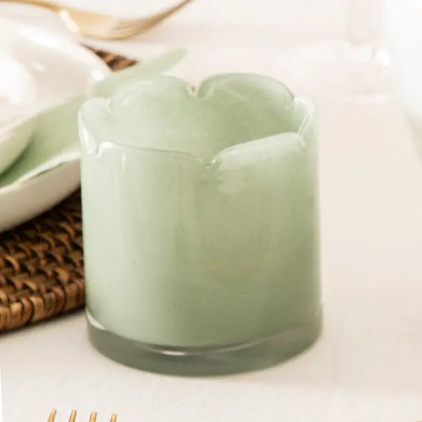 Green Petal Glass Tealight Holder – 8 Cm Nature-Inspired Candle Accent 1